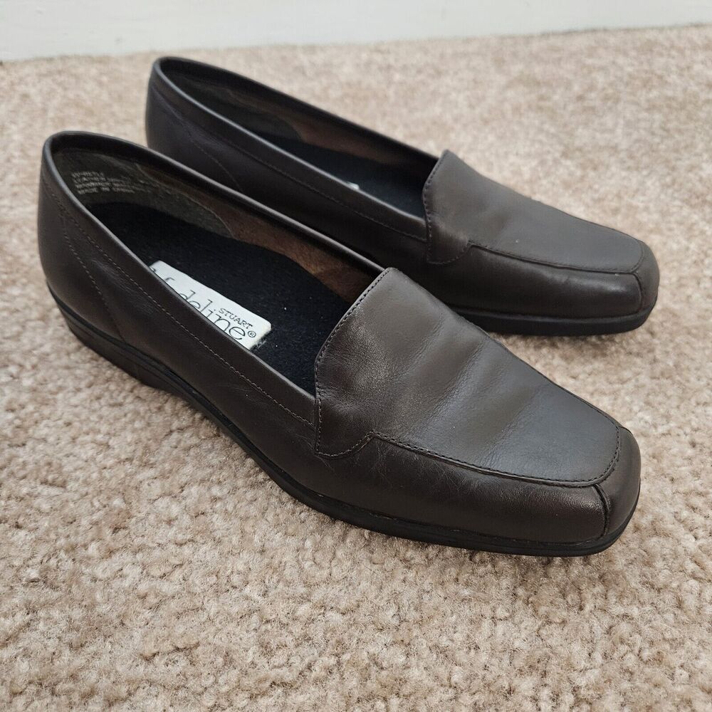 Stuart Madeline "Whistle" Leather Slip On Loafers Women's 7M Dark Brown Shoes